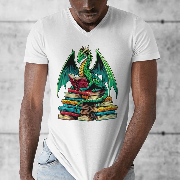 Book Dragon Reading Books Men's V-Neck T-Shirt