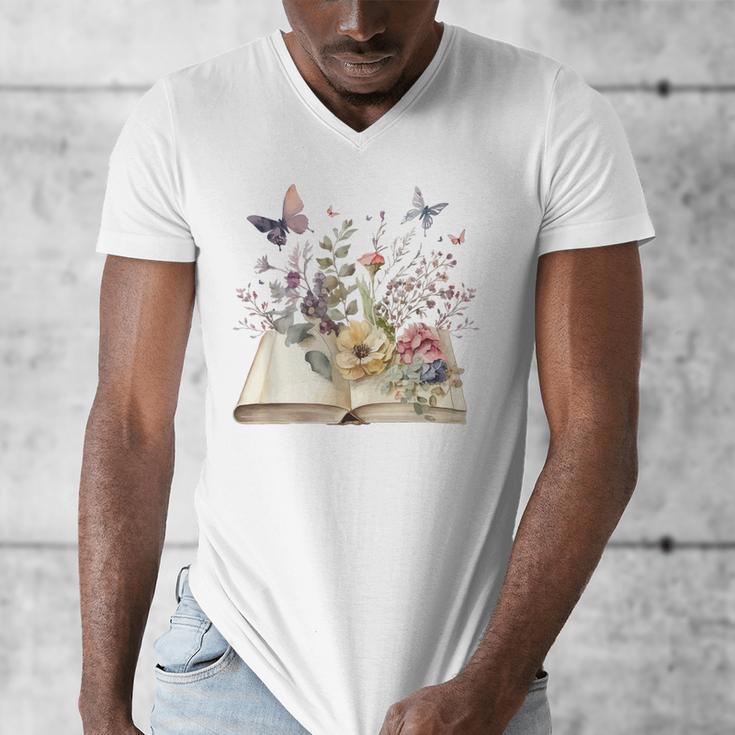 Book Flowers And Butterfly Beautiful Reading Reader Graphic Men's V-Neck T-Shirt Book Flowers And Butterfly Beautiful Reading Reader Graphic Men's V-Neck T-Shirt