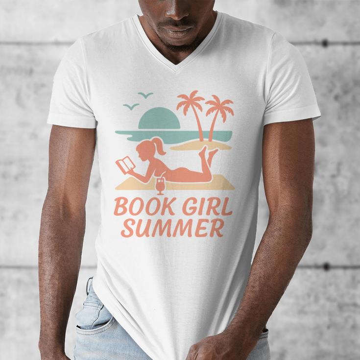 Book Girl Summer Book Reading Retro Sunset Men's V-Neck T-Shirt