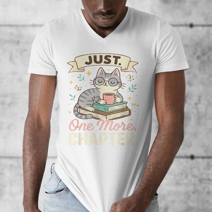 Book Lover Cute Cat Coffee Just 1 More Chapter Cozy Reading Men's V-Neck T-Shirt