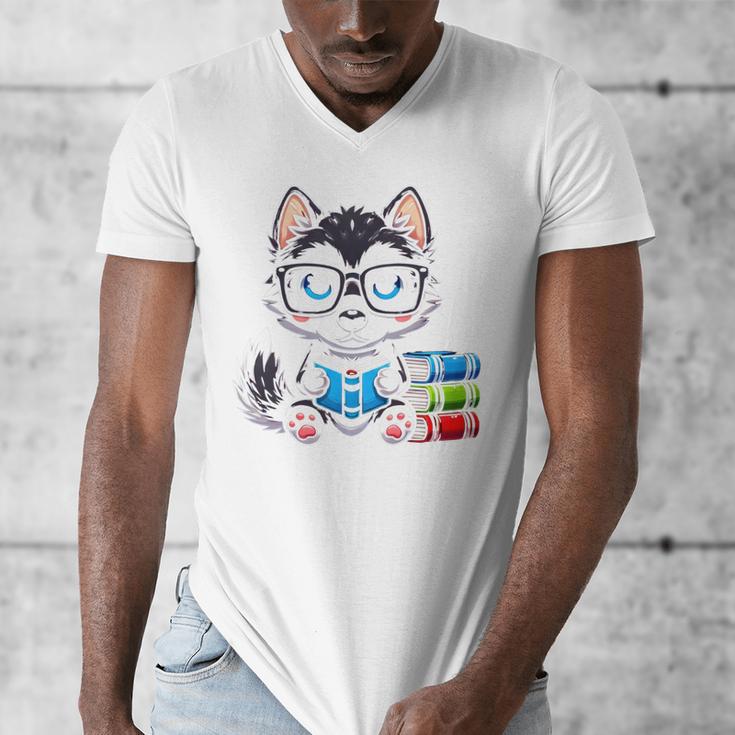 Book Lover Reading Husky Dog Men's V-Neck T-Shirt
