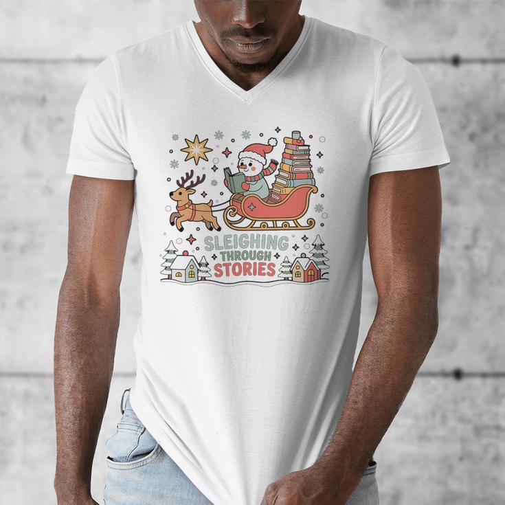 Book Lovers Winter Sleighing Through Stories Tee Premium Tri-Blend Men's V-Neck T-Shirt