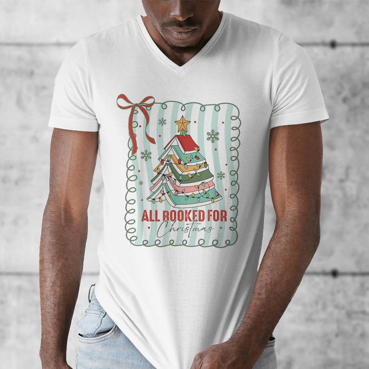 All Booked For Christmas Book Xmas Tree Coquette Bow Lights Men's V-Neck T-Shirt