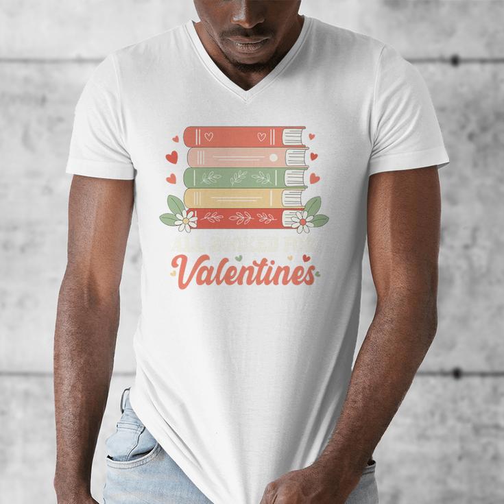 All Booked For Valentines Retro Book Lover Teacher Bookworm Premium Tri-Blend Men's V-Neck T-Shirt