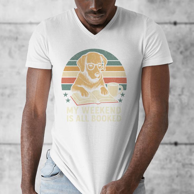My Weekend Is All Booked Vintage Dog Reading Book Lovers Men's V-Neck T-Shirt My Weekend Is All Booked Vintage Dog Reading Book Lovers Men's V-Neck T-Shirt