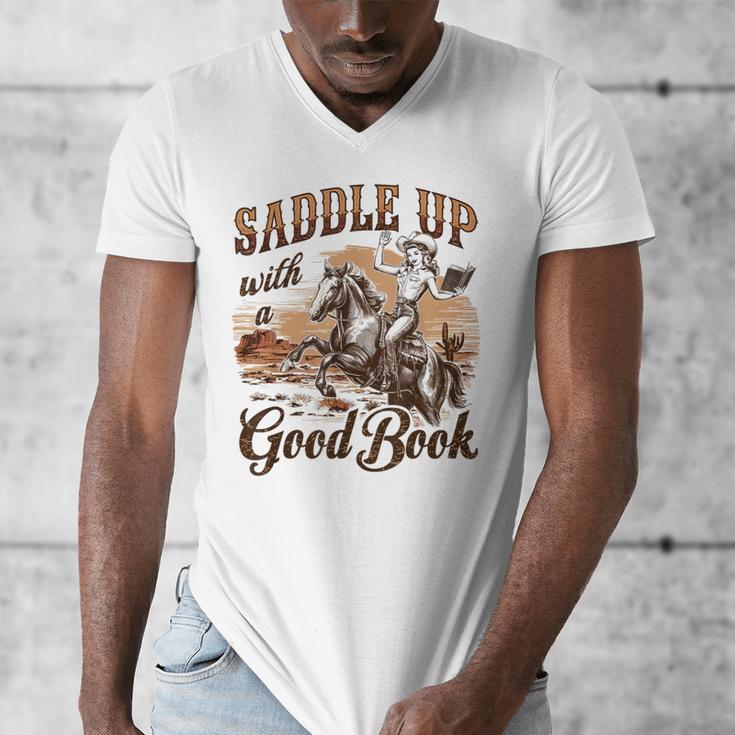 Bookish Retro Western Cowgirl Texas Book Lover Novel Reader Men's V-Neck T-Shirt