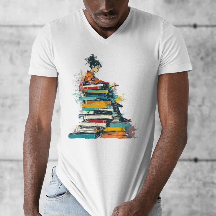 Books Abstract Artist Women Art Painting Books Men's V-Neck T-Shirt