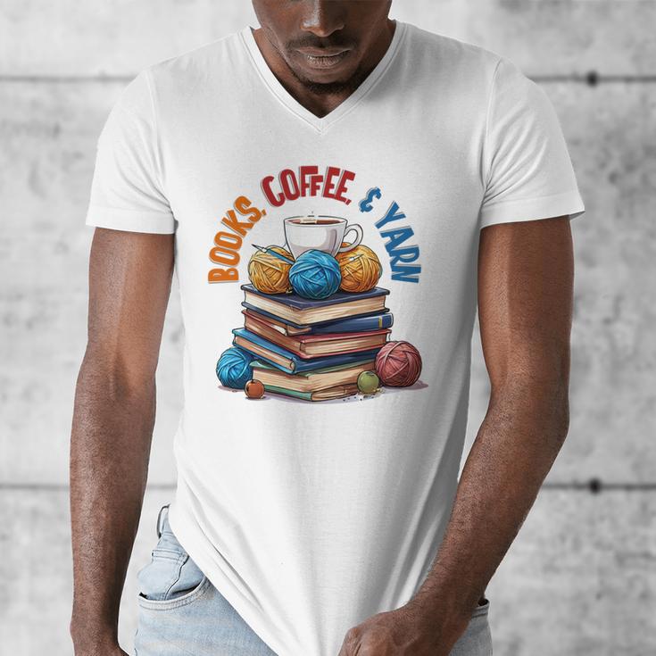“Books Coffee & Yarn Enthusiast Cozy Reader Men's V-Neck T-Shirt
