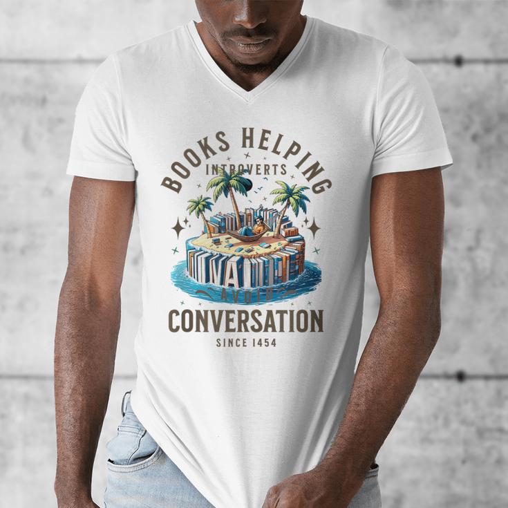 Books Helping Introvert Avoid Conversation Men's V-Neck T-Shirt Books Helping Introvert Avoid Conversation Men's V-Neck T-Shirt