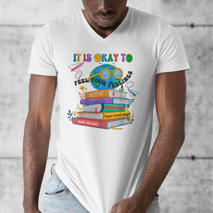 Books It's Okay To Be Kind Yellow Mental Health Day Kids Men's V-Neck T-Shirt Books It's Okay To Be Kind Yellow Mental Health Day Kids Men's V-Neck T-Shirt