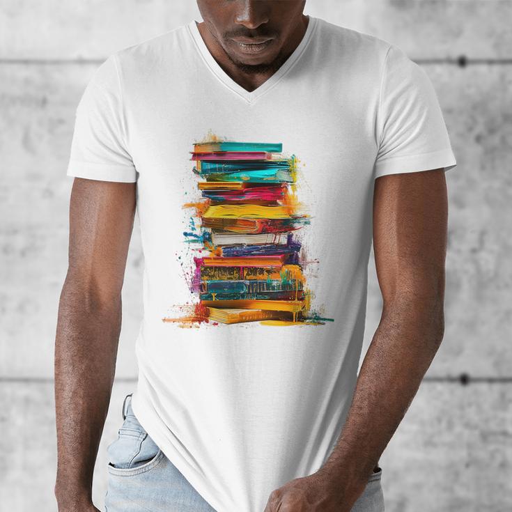 Books Painting Colorful Art Abstract Graphic Books Men's V-Neck T-Shirt Books Painting Colorful Art Abstract Graphic Books Men's V-Neck T-Shirt
