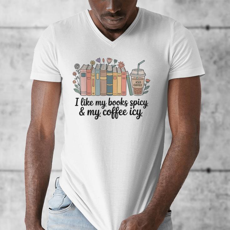 I Like My Books Spicy & My Coffee Icy Lover Bookworm Men's V-Neck T-Shirt I Like My Books Spicy & My Coffee Icy Lover Bookworm Men's V-Neck T-Shirt