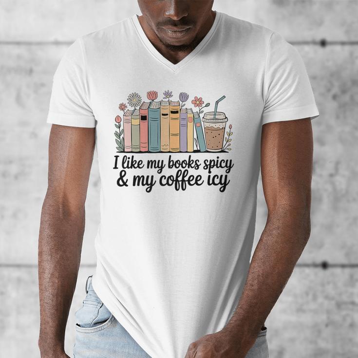 I Like My Books Spicy & My Coffee Icy Lover Bookworm Premium Men's V-Neck T-Shirt