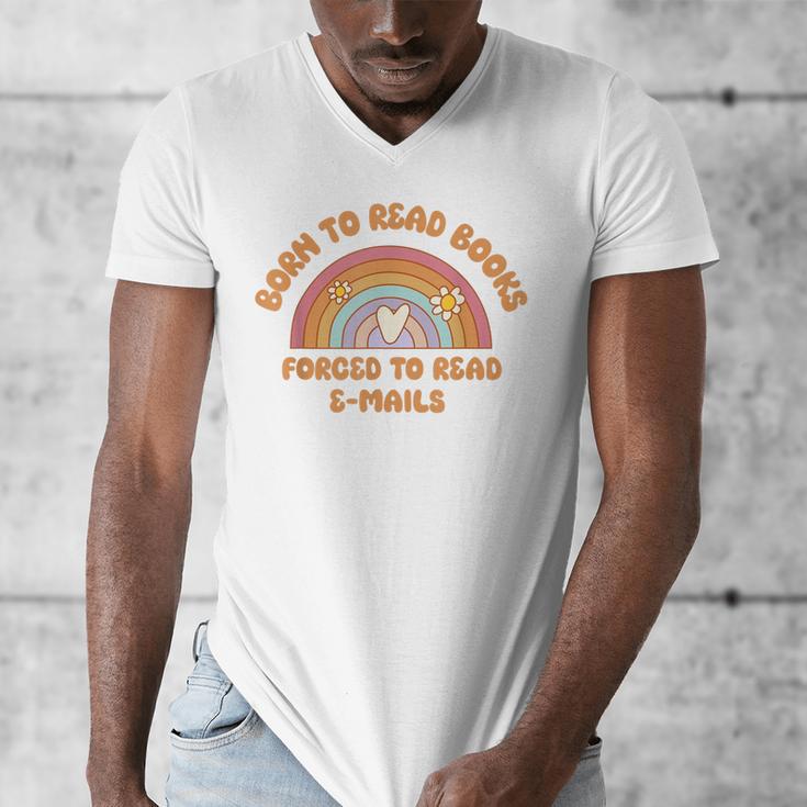 Born To Read Books Forced To Emails Vintage Retro Rainbow Men's V-Neck T-Shirt Born To Read Books Forced To Emails Vintage Retro Rainbow Men's V-Neck T-Shirt