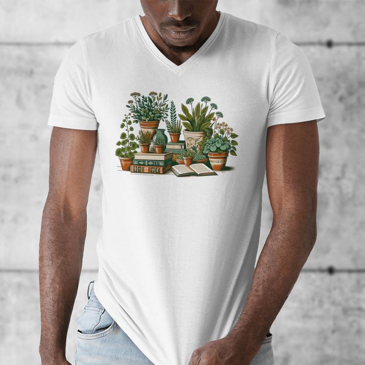 Botanical Garden Plants With Books Men's V-Neck T-Shirt