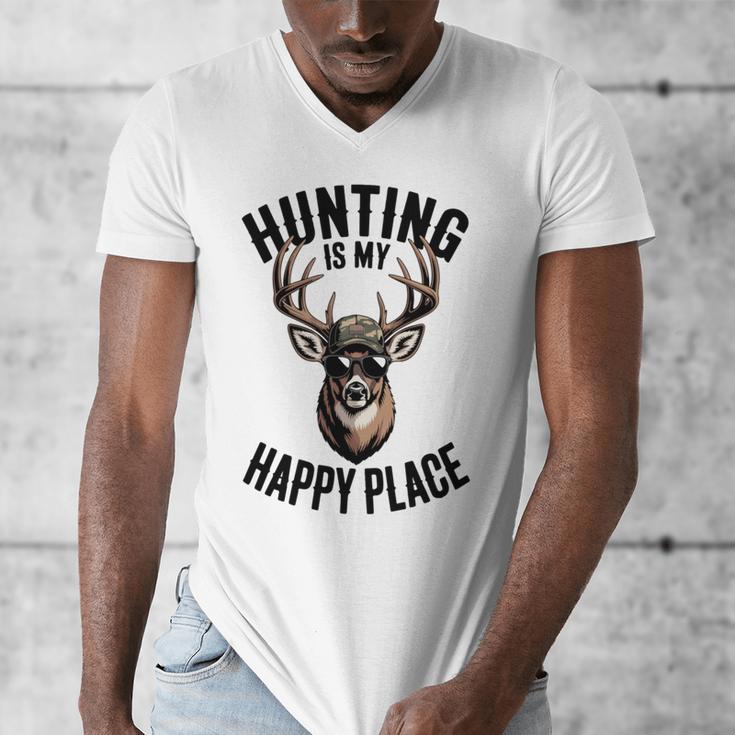 Camo Deer Hunting Is My Happy Place Dad Hunter Men's V-Neck T-Shirt