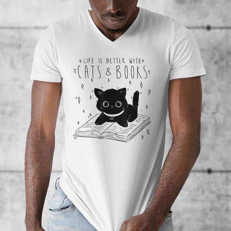 Cat Book For Women Life Is Better With Cats And Books Men's V-Neck T-Shirt
