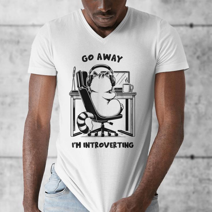 Cat With Coffee On Computer Go Away I'm Introverting Men's V-Neck T-Shirt