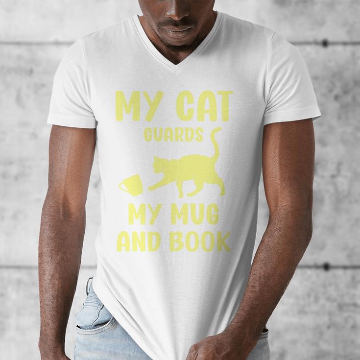 My Cat Guards My Mug And Book Humor Cats Premium Tri-Blend Men's V-Neck T-Shirt