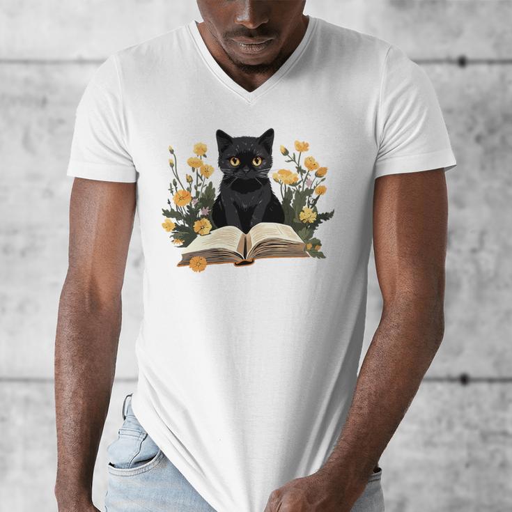 Cat Shirts For Women Book Lover Shirt Cute Cat And Book Premium Tri-Blend Men's V-Neck T-Shirt