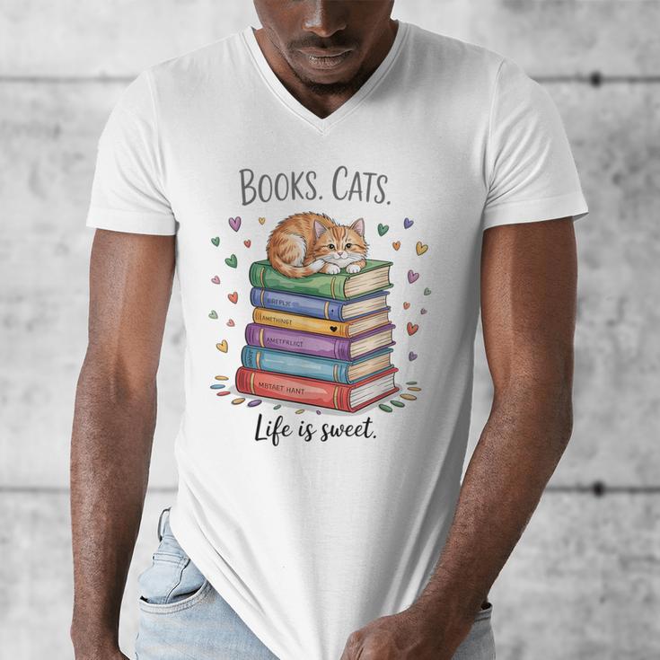 Cats Books Lover Men Women Men's V-Neck T-Shirt