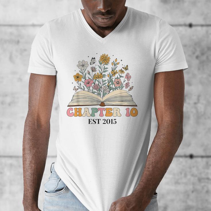 Chapter 10 Years Old 10th Birthday Wildflower Book Lover Men's V-Neck T-Shirt