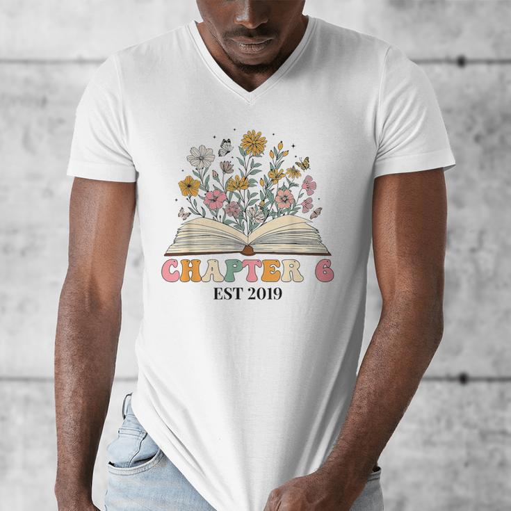 Chapter 6 Years Old 6th Birthday Wildflower Book Lover Men's V-Neck T-Shirt Chapter 6 Years Old 6th Birthday Wildflower Book Lover Men's V-Neck T-Shirt