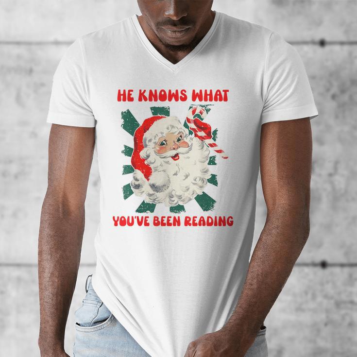 Christmas Bookish He Knows What You'Ve Been Reading Women Men's V-Neck T-Shirt Christmas Bookish He Knows What You'Ve Been Reading Women Men's V-Neck T-Shirt