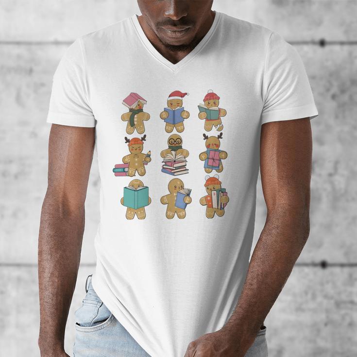 Christmas Library Gingerbread Man Books Lover Bookworm Men's V-Neck T-Shirt Christmas Library Gingerbread Man Books Lover Bookworm Men's V-Neck T-Shirt