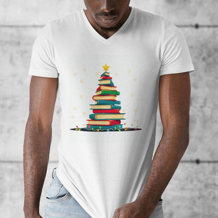 Christmas Tree Of Books Holiday Men's V-Neck T-Shirt Christmas Tree Of Books Holiday Men's V-Neck T-Shirt