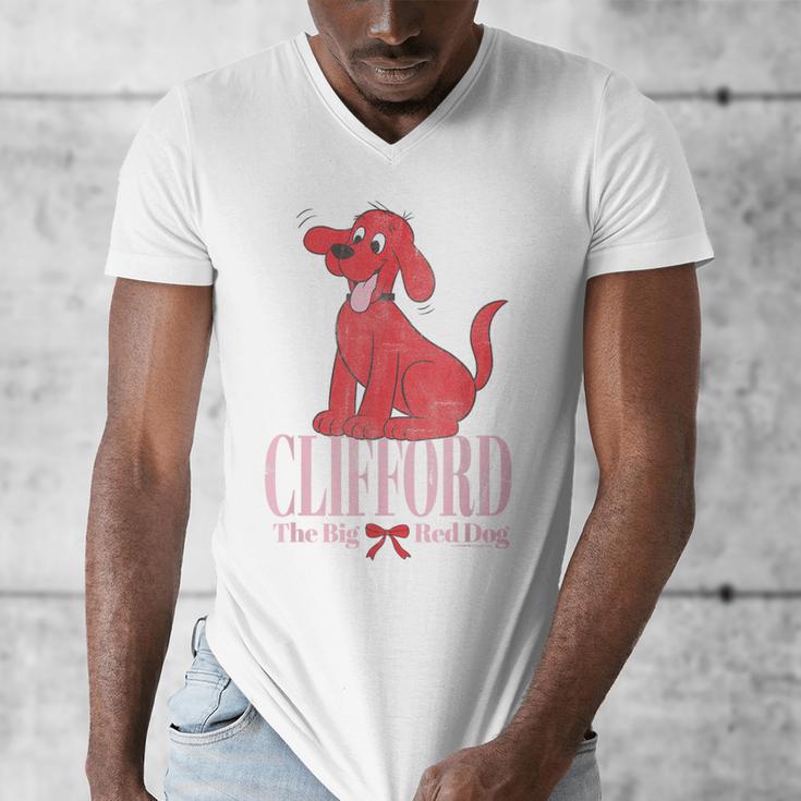 Clifford The Big Red Dog Pink Text With Bow Illustrated Book Men's V-Neck T-Shirt Clifford The Big Red Dog Pink Text With Bow Illustrated Book Men's V-Neck T-Shirt