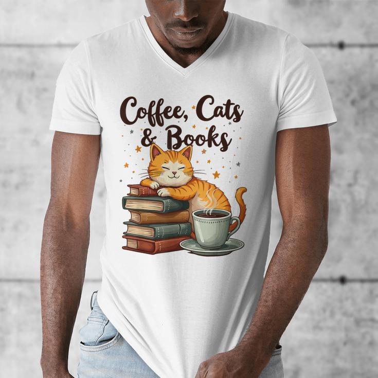Coffee Cats And Books Lover For Women & Girls Coffee Men's V-Neck T-Shirt Coffee Cats And Books Lover For Women & Girls Coffee Men's V-Neck T-Shirt