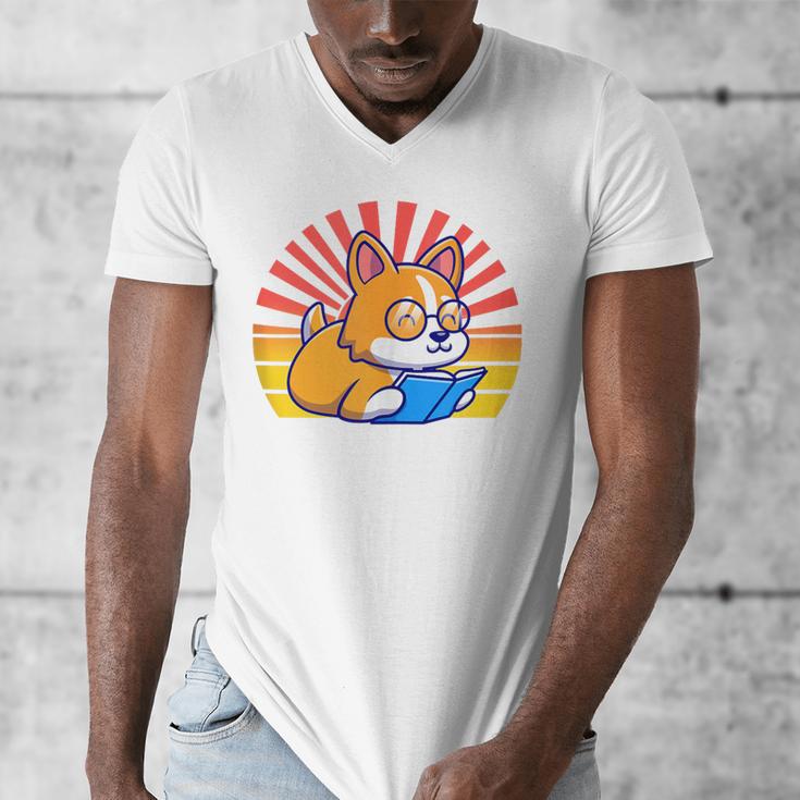 Corgi Dog Reading Book Book Lover Dog Lover Men's V-Neck T-Shirt Corgi Dog Reading Book Book Lover Dog Lover Men's V-Neck T-Shirt