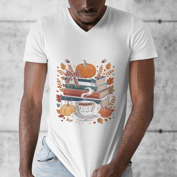 Cozy Autumn Books Fully Booked For Fall Books Pumpkin Men's V-Neck T-Shirt Cozy Autumn Books Fully Booked For Fall Books Pumpkin Men's V-Neck T-Shirt