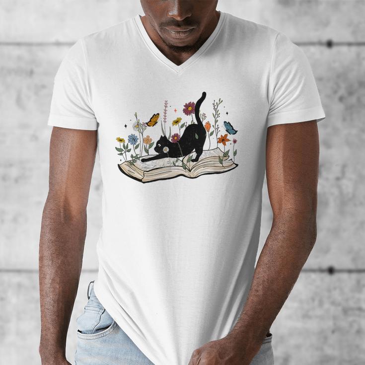 Cute Cat Flower Garden Book Kitty Reading Floral Men Women Girls Kids Men's V-Neck T-Shirt Cute Cat Flower Garden Book Kitty Reading Floral Men Women Girls Kids Men's V-Neck T-Shirt