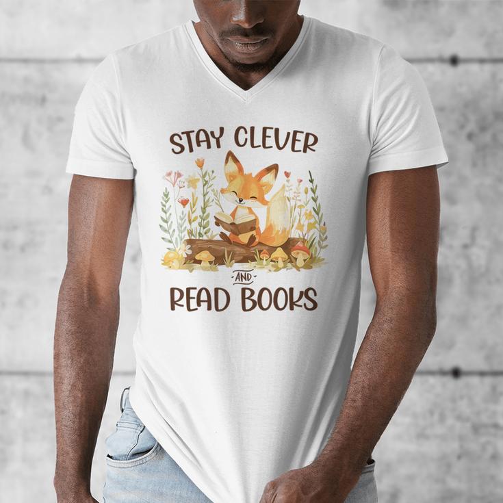 Cute Fox Stay Clever Read Books For Librarian Or Bookworm Men's V-Neck T-Shirt Cute Fox Stay Clever Read Books For Librarian Or Bookworm Men's V-Neck T-Shirt