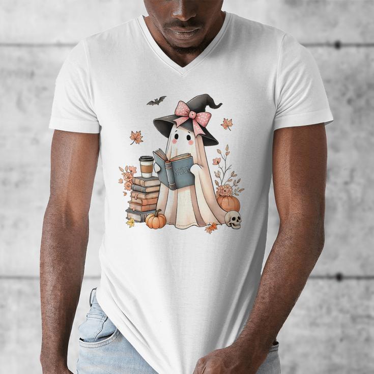 Cute Ghost Reading Book Librarian Book Lover Men's V-Neck T-Shirt