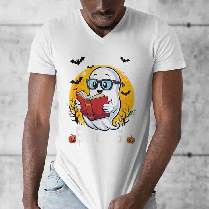 Cute Ghost Reading Book Retro Halloween Librarian Men's V-Neck T-Shirt
