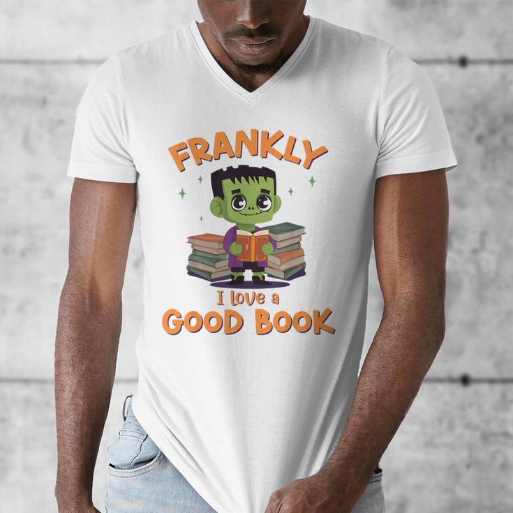 Cute Halloween Teacher Librarian Frankenstein Reading Books Men's V-Neck T-Shirt