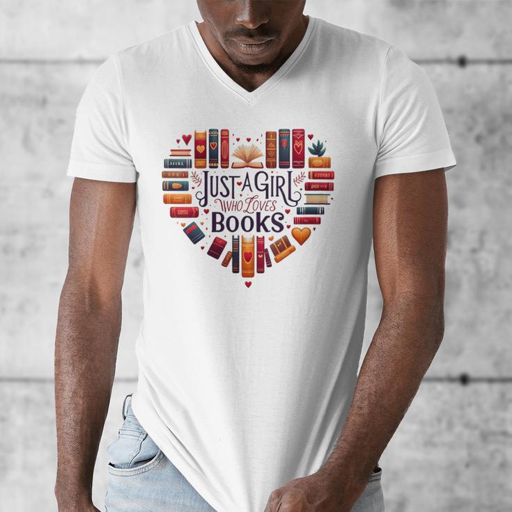 Cute Just A Girl Who Loves Books Heart Shape Reader Men's V-Neck T-Shirt