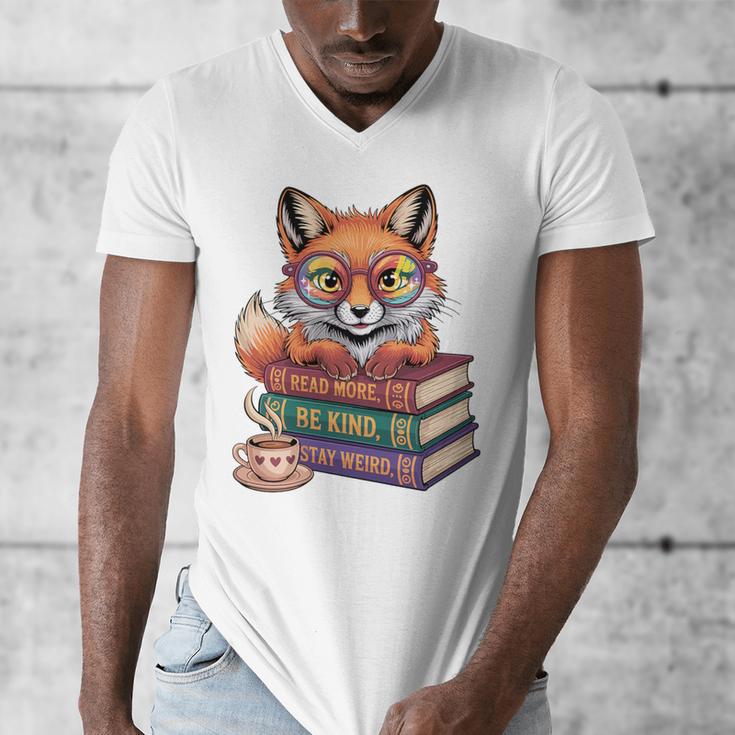 Cute Nerdy Fox Read Books Be Kind Stay Weird Book Club Premium Tri-Blend Men's V-Neck T-Shirt