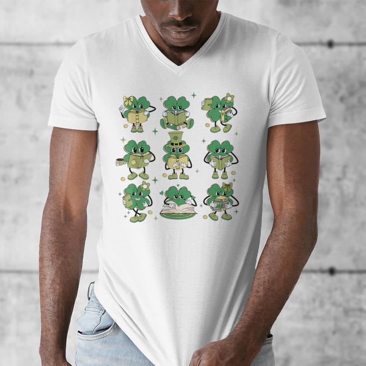 Cute Shamrock Reading Books St Patrick's Day Teacher Reading Men's V-Neck T-Shirt Cute Shamrock Reading Books St Patrick's Day Teacher Reading Men's V-Neck T-Shirt