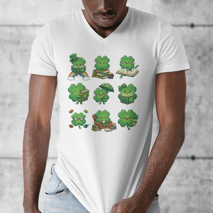 Cute Shamrock Reading St Patricks Day Teacher Book Lovers Men's V-Neck T-Shirt
