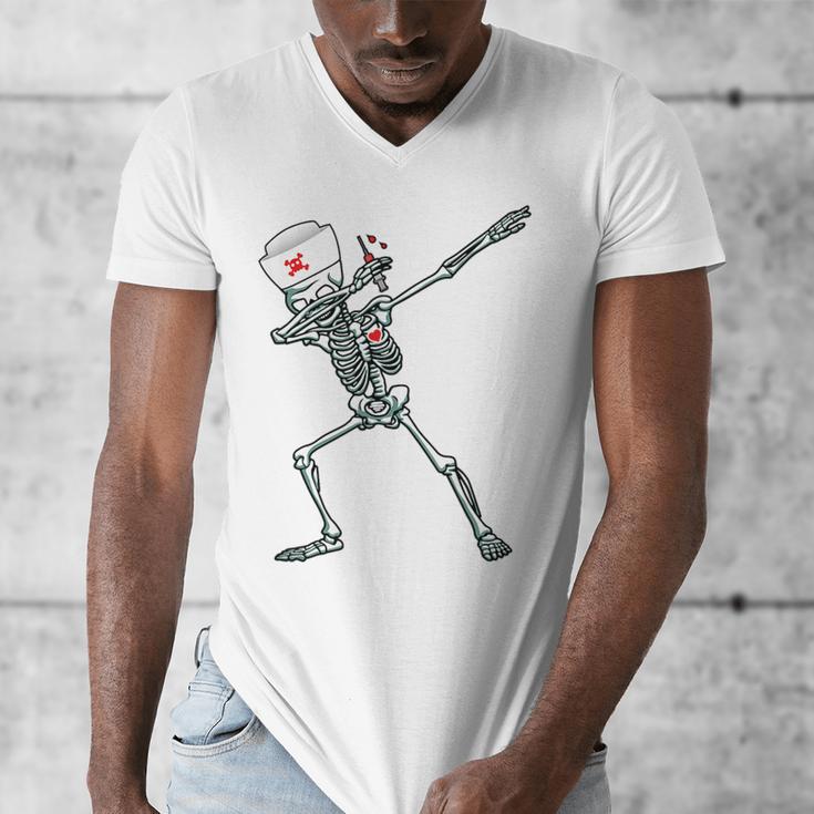 Dabbing Skeleton Nurse Halloween Graduation Men's V-Neck T-Shirt