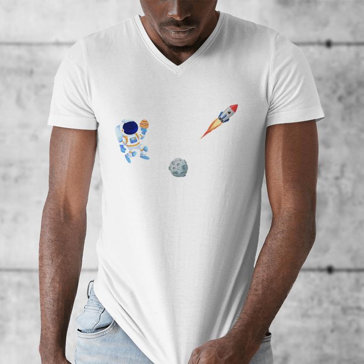 Dad Of The Birthday Boy Space Astronaut Birthday Family Men's V-Neck T-Shirt