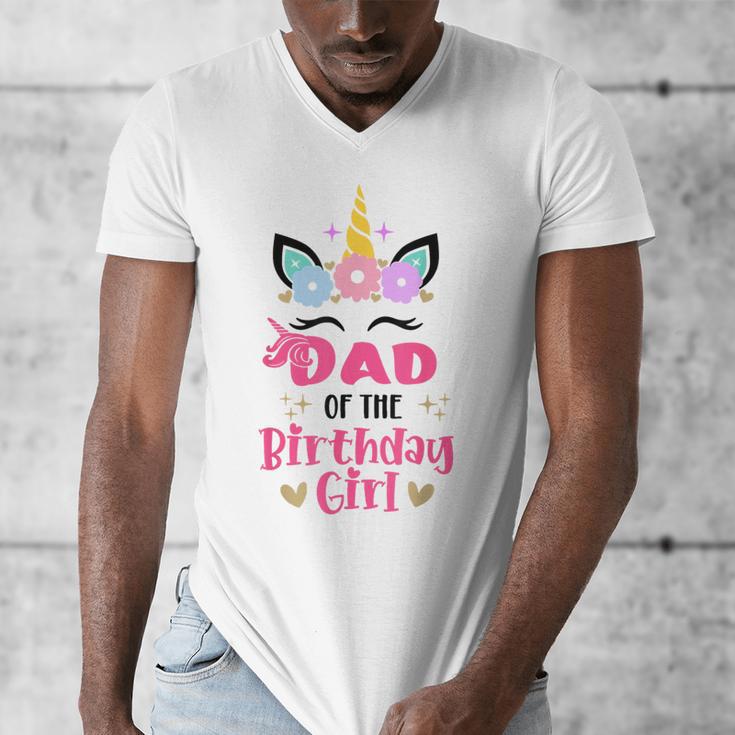 Dad Of The Birthday Girl Family Matching Unicorn Birthday Men's V-Neck T-Shirt