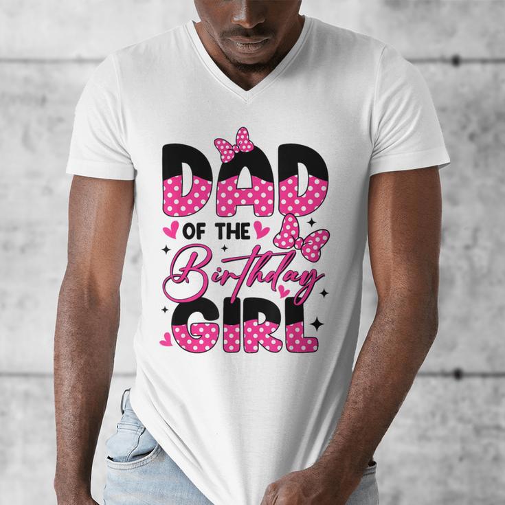 Dad Of The Birthday Girl Pink Family Birthday Girls Party Men's V-Neck T-Shirt