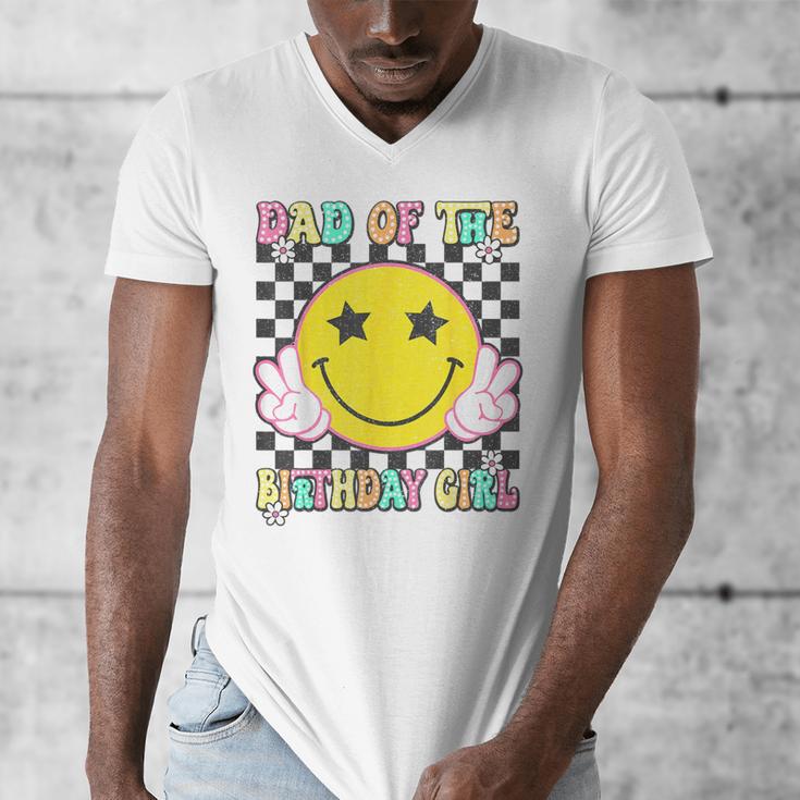 Dad Of The Birthday Girl Retro Family Matching Party Bday Men's V-Neck T-Shirt