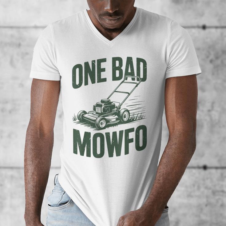 Dad Lawn Mowing One Bad Mowfo Mower Dad Gardening Men's V-Neck T-Shirt