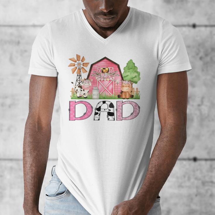 Dad Pink Farm Animal Birthday Kids Matching Family Men's V-Neck T-Shirt